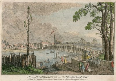 Een uitzicht op Fulham Bridge, Londen, over de rivier de Theems vanuit Putney door English School