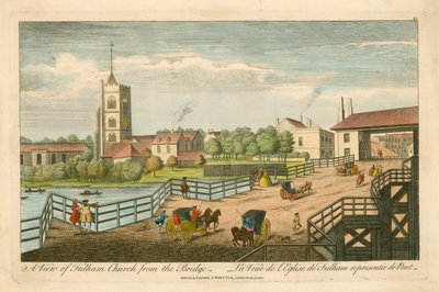Een uitzicht op Fulham Kerk vanaf de Brug door English School