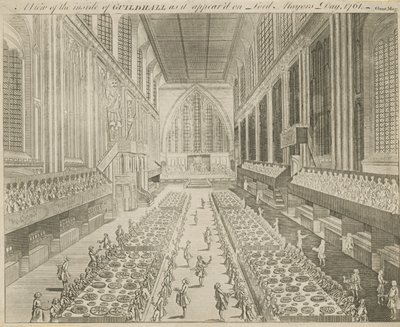 Een blik op de binnenkant van Guildhall zoals het verscheen op de dag van de burgemeester, 1761 door English School