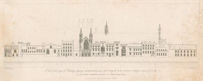 Een uitzicht op het gebouw naast Westminster Hall en aan de rivier de Theems door English School