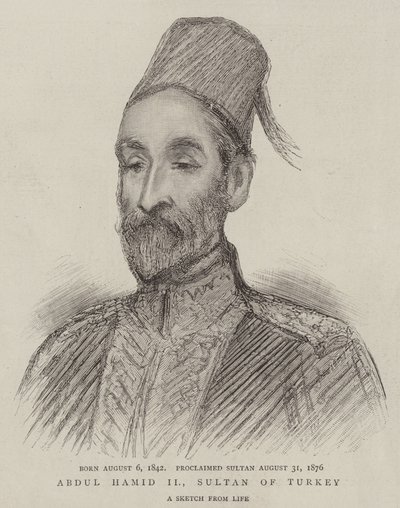 Abdul Hamid II, sultan van Turkije (gravure) door English School