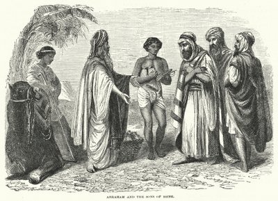 Abraham en de zonen van Heth (gravure) door English School