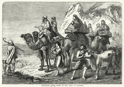 Abraham op weg naar het land Kanaän (gravure) door English School