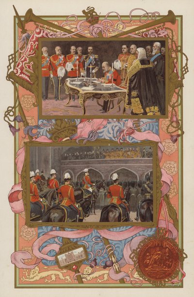 Toetreding van koning Edward VII: ondertekening van de proclamatie; de proclamatie wordt gemaakt door English School