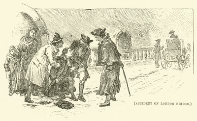 Ongeluk op London Bridge (gravure) door English School