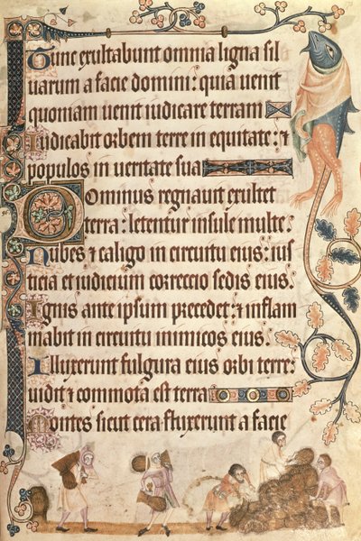 Koren schoven stapelen, uit de Luttrell Psalter, begonnen voor 1340 voor Sir Geoffrey Luttrell door English School