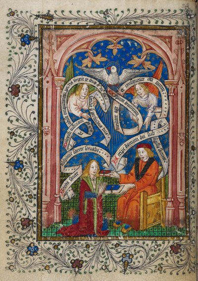 Add MS 10302 f.6v Een alchemistische discipel ontvangt een boek van zijn meester, uit 