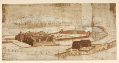 Uitzicht op Wotton met de tuin, grot en omgeving, ca. 1650 door English School