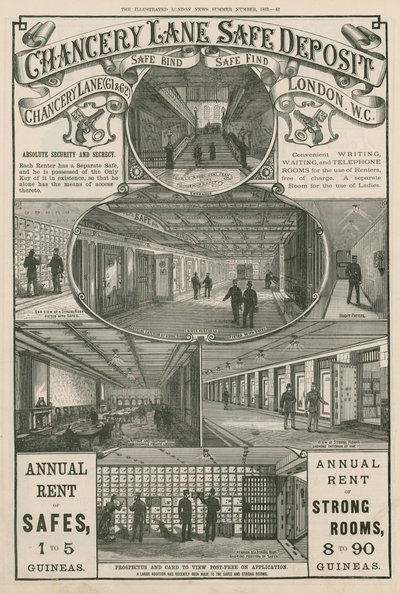 Advertentie voor Chancery Lane Safe Deposit, 61 & 62 Chancery Lane, Londen door English School