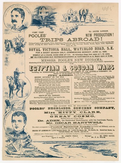 Advertentie voor Joseph Pooles Trips Abroad, Royal Victoria Hall, Walterloo Road, Londen door English School