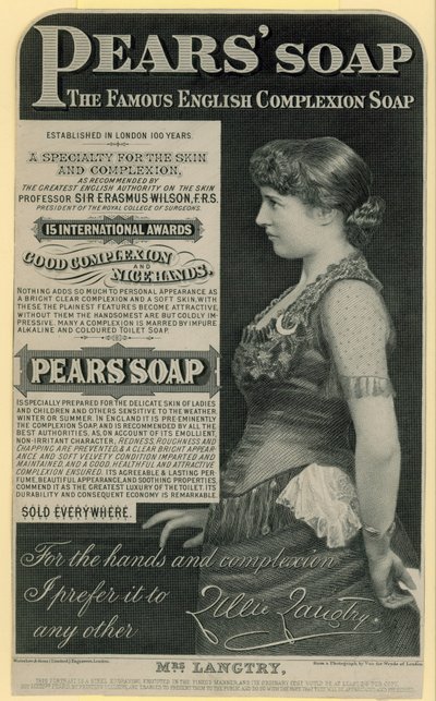 Advertentie voor Pears Soap met actrice Lillie Langtry door English School