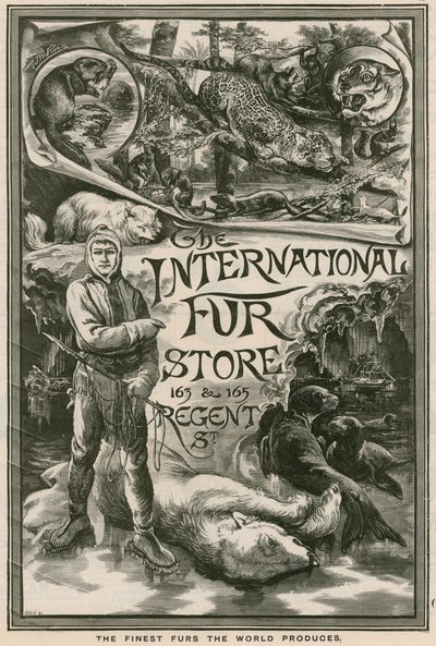 Advertentie voor The International Fur Store, 163 & 165 Regent Street, Londen door English School