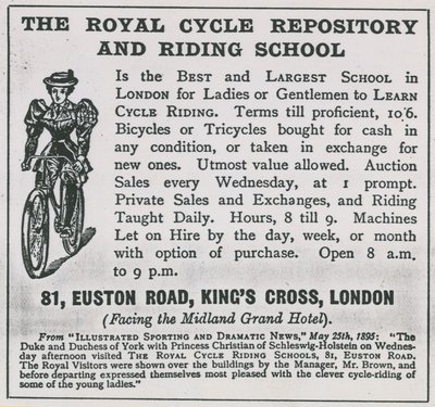 Advertentie voor The Royal Cycle Repository and Riding School door English School