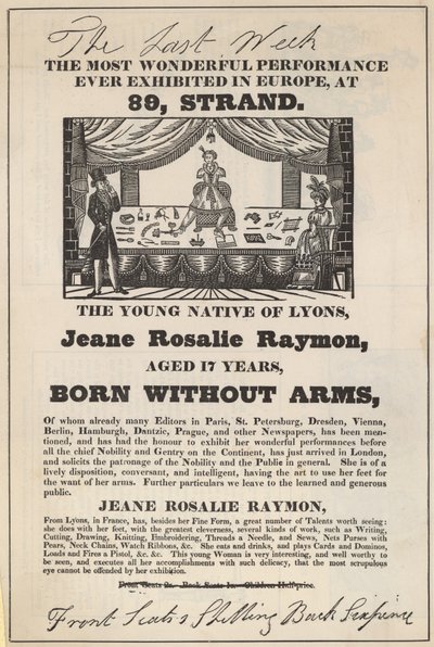 Advertentie voor een optreden van Jeane Rosalie Raymon door English School