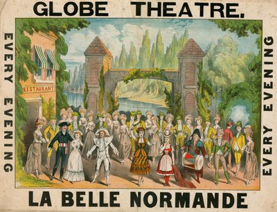 Advertentie voor het Globe Theatre, Londen, voor La Belle Normande door English School