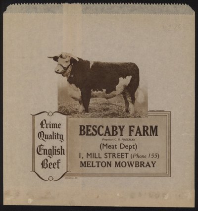 Advertentie voor Bescaby Farm rundvlees door English School