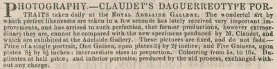 Advertentie voor Claudets Daguerreotype Portretten door English School