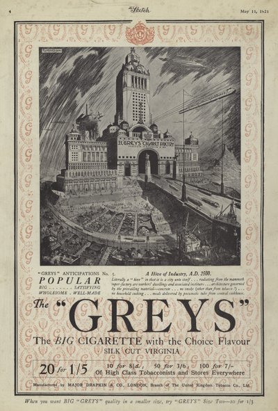 Advertentie voor Greys sigaretten door English School