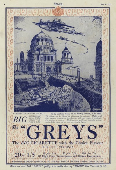 Advertentie voor Greys sigaretten door English School