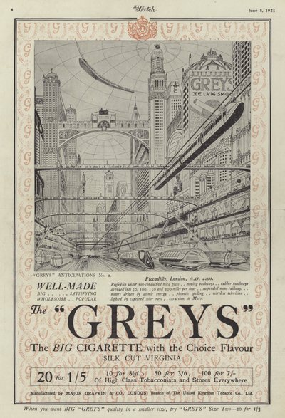 Advertentie voor Greys sigaretten door English School