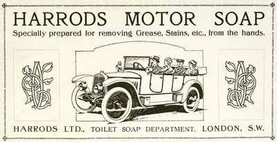Advertentie voor Harrods motorzeep door English School