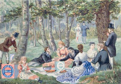 Advertentie voor Imperial Ceylon Biscuits gemaakt door Huntley & Palmer, een picknick in Epping Forest door English School