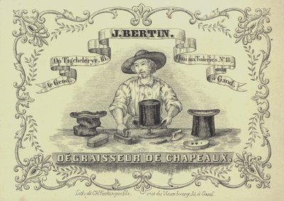 Advertentie voor J Bertin, hoedenreiniger, Gent, België door English School