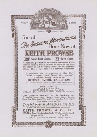 Advertentie voor Keith Prowse door English School