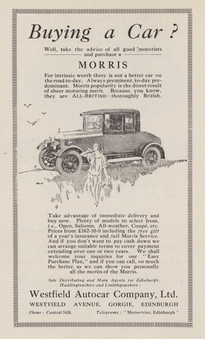 Advertentie voor Morris auto