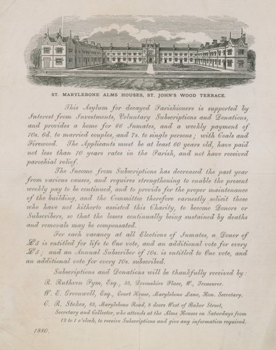 Advertentie voor St Marylebone Alms Houses door English School
