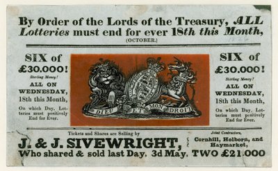 Advertentie voor de laatste loterij, 1826 door English School