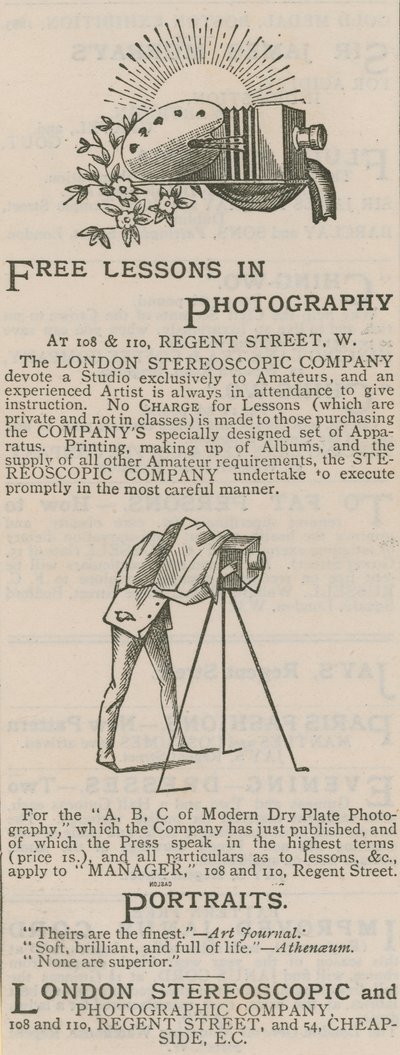 Advertentie voor de London Stereoscopic and Photographic Company door English School