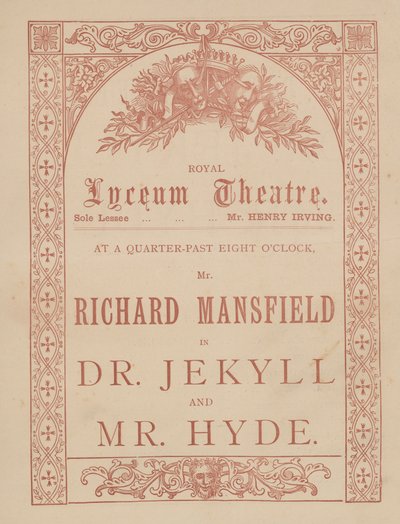Reclamekaart voor het Lyceum Theatre, Dr. Jekyll en Mr. Hyde met Richard Mansfield door English School