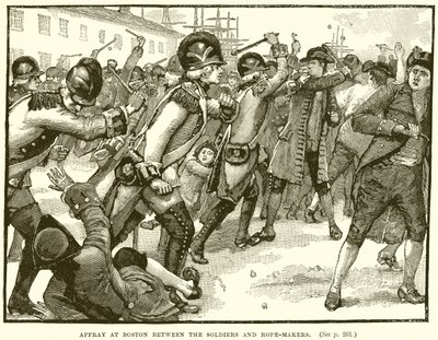 Schermutseling in Boston tussen soldaten en touwmakers door English School
