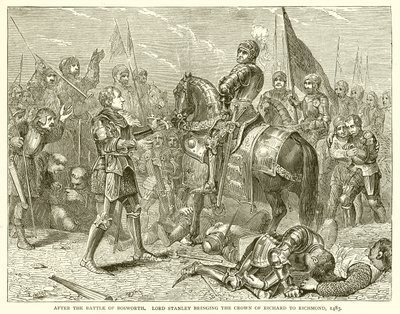 Na de slag bij Bosworth. Lord Stanley brengt de kroon van Richard naar Richmond, 1483 door English School
