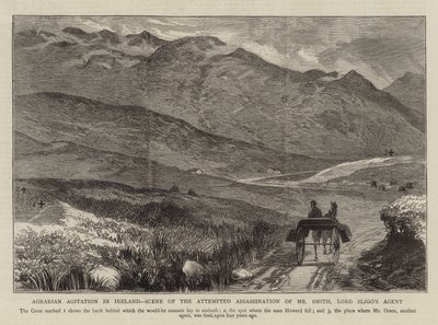 Agrarische agitatie in Ierland, scène van de poging tot moord op Mr. Smith, agent van Lord Sligo door English School