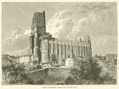 De kathedraal van Albi vanuit het zuidwesten (gravure) door English School