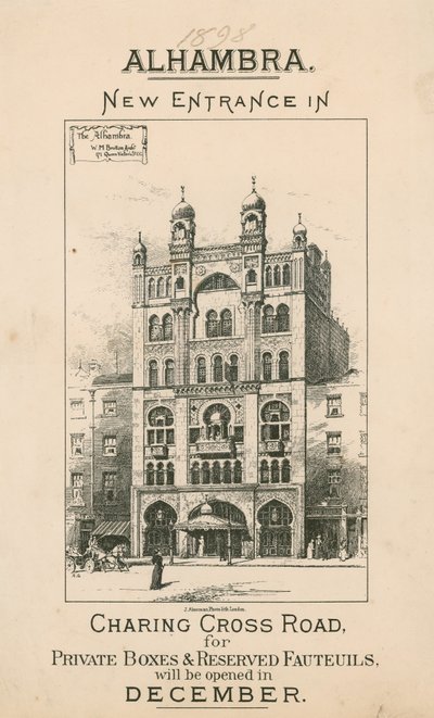 Alhambra Theater, Londen, nieuwe ingang in Charing Cross Road door English School
