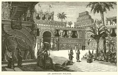 Een Assyrisch paleis (gravure) door English School