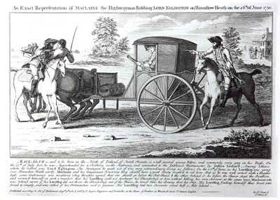 Een exacte weergave van Maclaine de struikrover die Lord Eglington berooft op Hounslow Heath op 26 juni 1750 door English School
