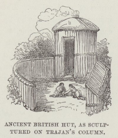 Oud Brits hutje, zoals gebeeldhouwd op Trajan
