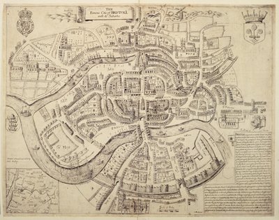 Oude Stadskaart van Bristol en zijn Voorsteden, gedrukt, gekleurd en verkocht door Robert Walton door English School