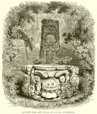 Oude idool en altaar in Copan, Guatemala door English School