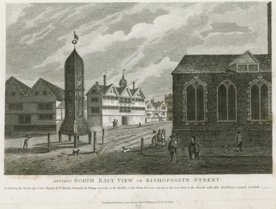 Oude noordoostelijke aanblik van Bishopsgate Street door English School