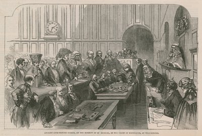 Oude burgerlijke gewoonte, op de spiegel van St. Michael, in de Court of Exchequer, in Westminster door English School