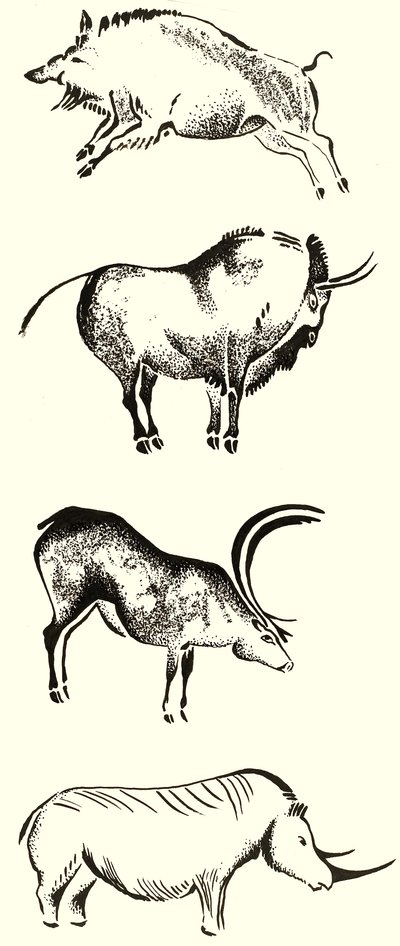 Dieren met hoorns montage door English School