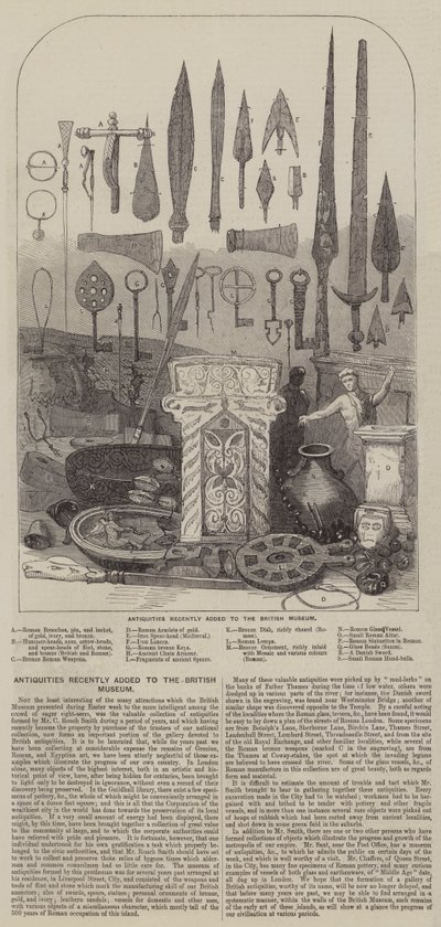 Antiquiteiten onlangs toegevoegd aan het British Museum (gravure) door English School