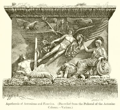 Apotheose van Antoninus en Faustina. (Bas-reliëf van de sokkel van de Antonijnse Zuil.--Vaticaan) door English School