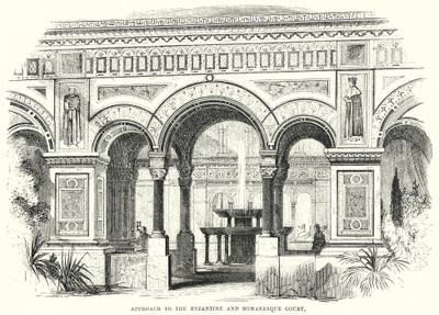 Toegang tot de Byzantijnse en Romaanse Hof (gravure) door English School