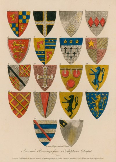 Wapenschilden uit de St. Stephens Kapel door English School